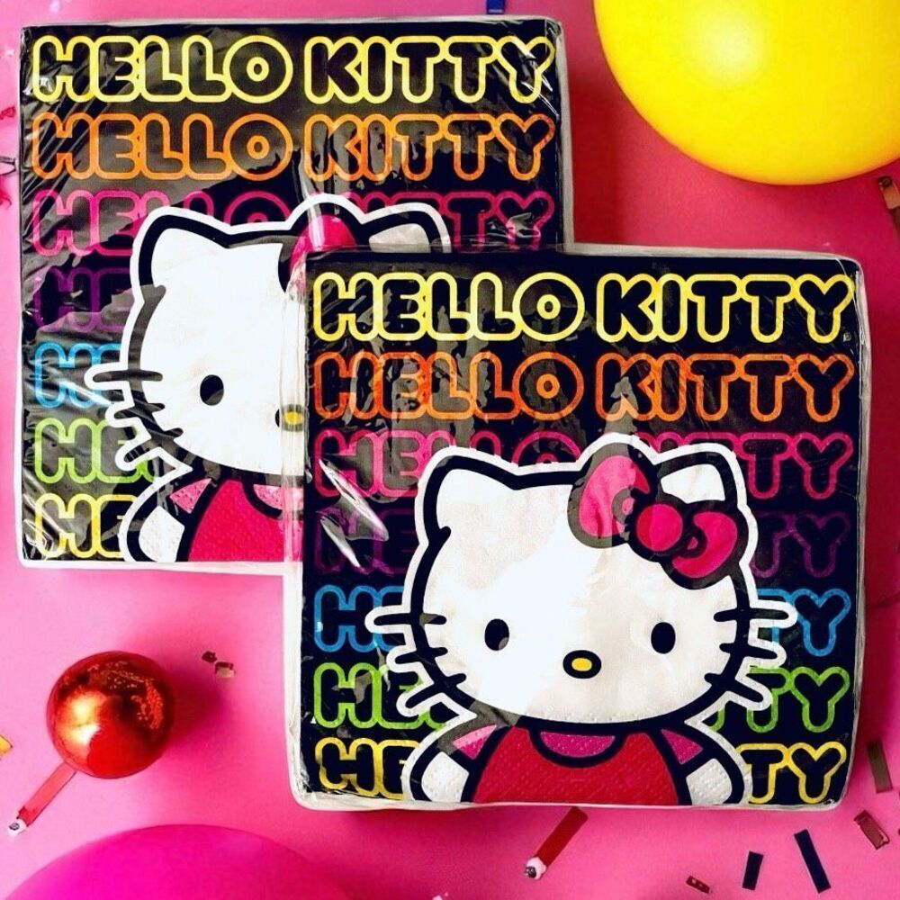 NWT Sanrio 32 Black HELLO KITTY Neon 16 Pack(x2) 2 Ply Birthday Paper Napkins